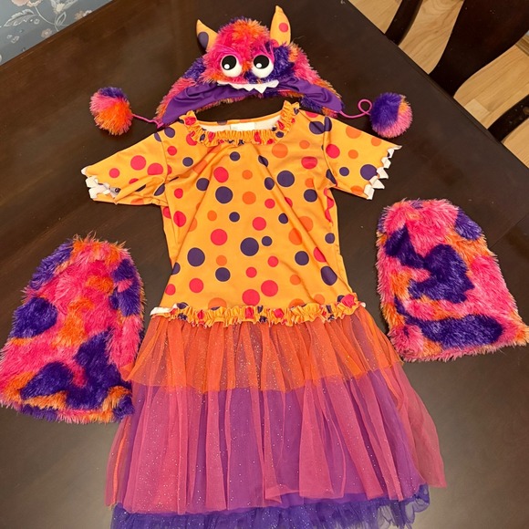 Monster Costume Dress Up Halloween Outfit Hat & Sleeves Orange Purple Kids - Picture 15 of 15